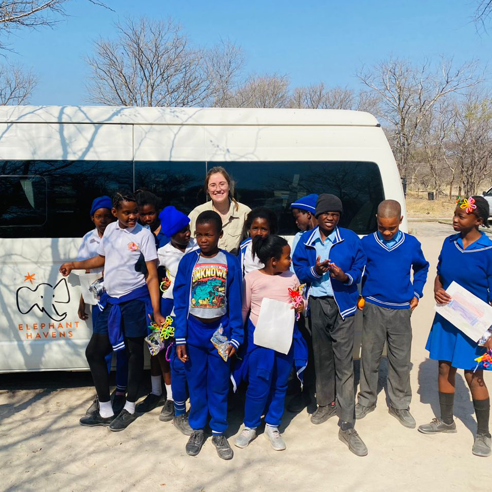 Campers prepare for the ride home in the school bus purchased through the support of our donors. 
